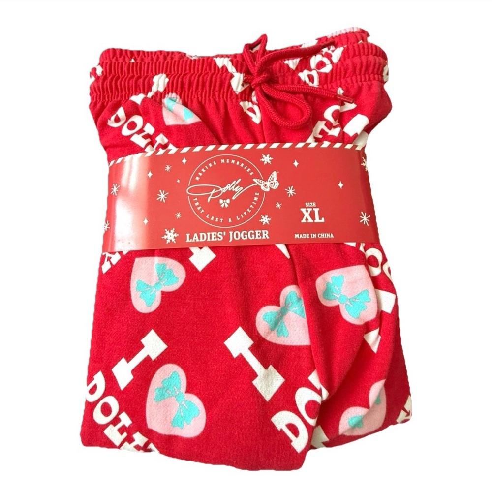 Dolly Parton I Love Dolly Jogger Pajama Pants Womens XL Red Lounge Bottoms